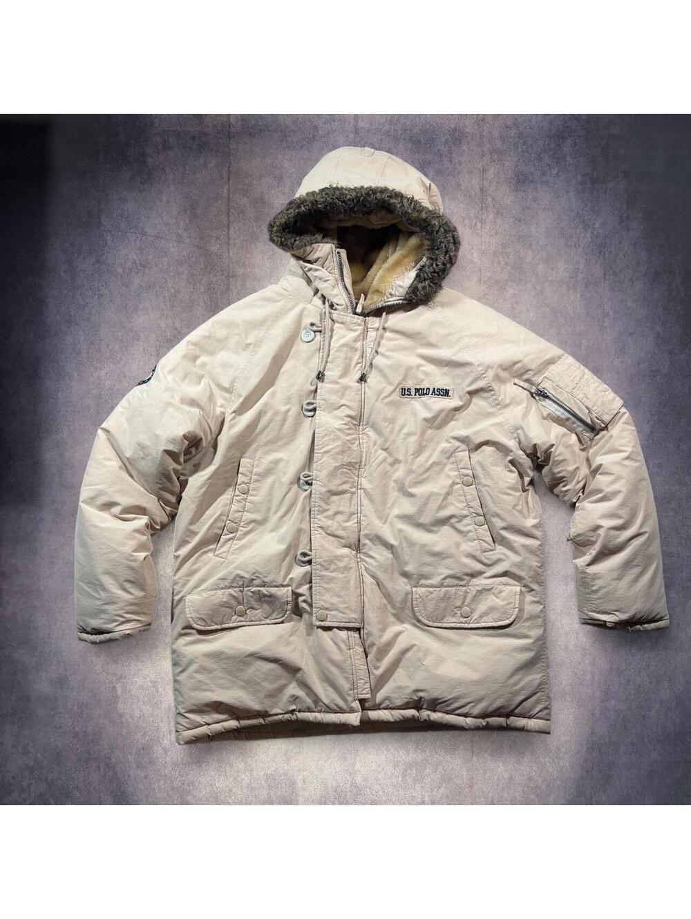Vintage 90s U.S. Polo Assn. zipper/button up Beige Puffer Jacket